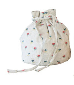 Drawstring Jewelry Pouch-White with Mini Flowers