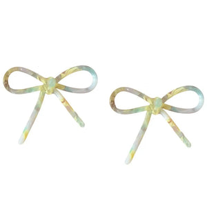 Yellow and turquoise tortoise bow earrings