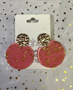 Pink with Gold Flecks Circle Acrylic Earrings