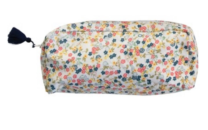 Makeup Pouch-Blue and Gold Mini Flowers