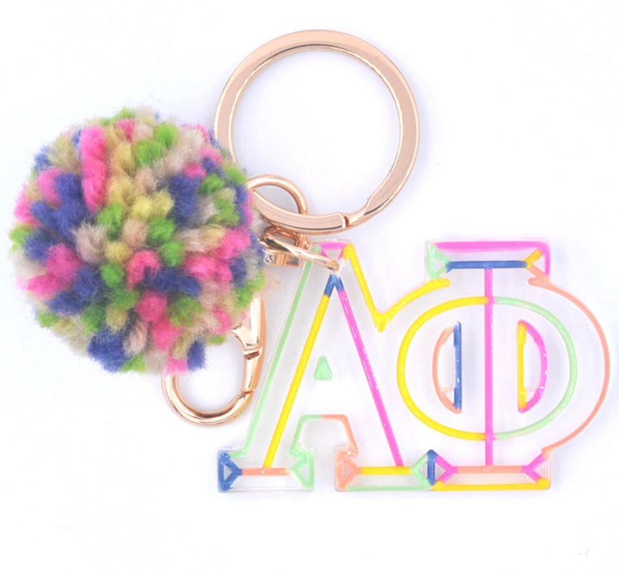 Sorority Acrylic/Pom-Pom Keychain-Alpha Phi