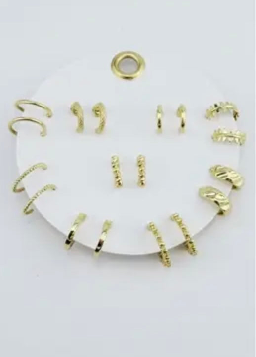 Set of 9 Gold Hoop Earrings