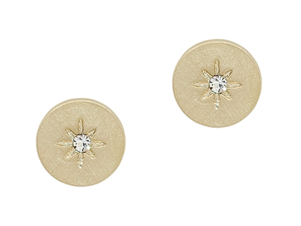 Gold Circle Pave Star Earrings