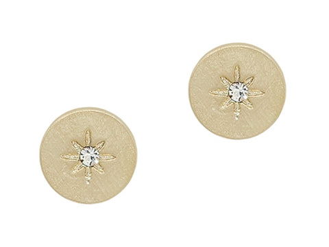 Gold Circle Pave Star Earrings