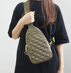 Olive Quilted Puffer Sling