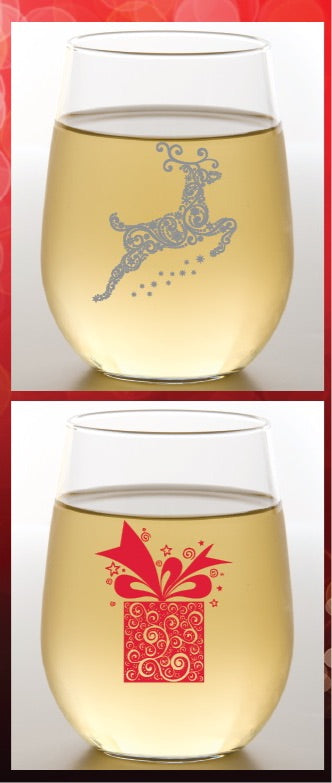 Wine-oh present and reindeer stemless two pack