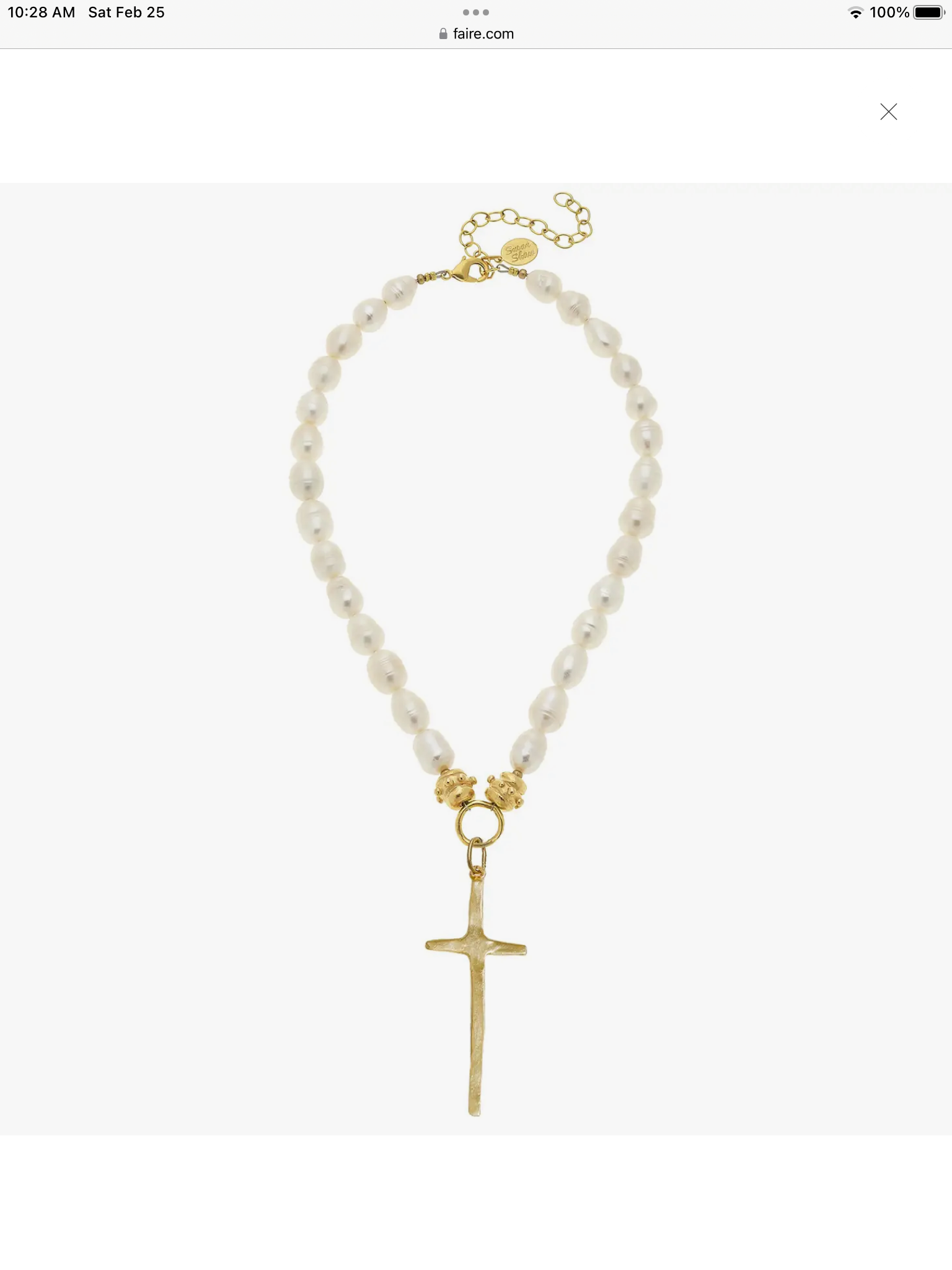 Susan Shaw Elongated Cross Pearl Necklace (3245W)
