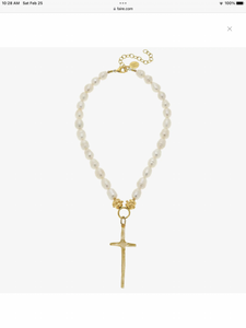 Susan Shaw Elongated Cross Pearl Necklace (3245W)