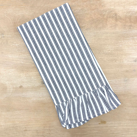 Blue striped hand towel with ruffle