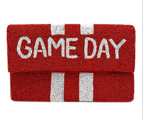 Red and White Beaded Game Day Clutch