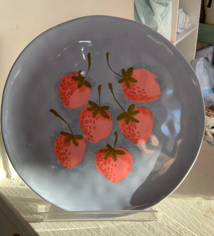 Blue with Strawberries Melamine Plate