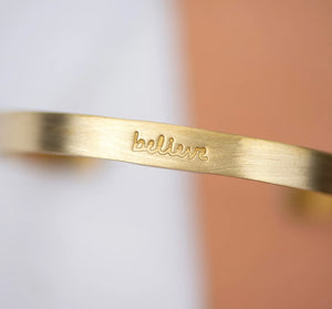 Believe Gold Brass Cuff Bracelet