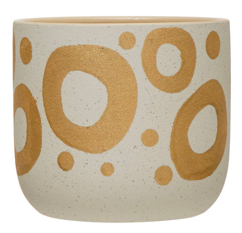 Stoneware Planter with Gold Circles