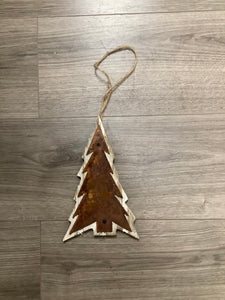 Rust Tin and Wood Christmas Tree Large Ornament