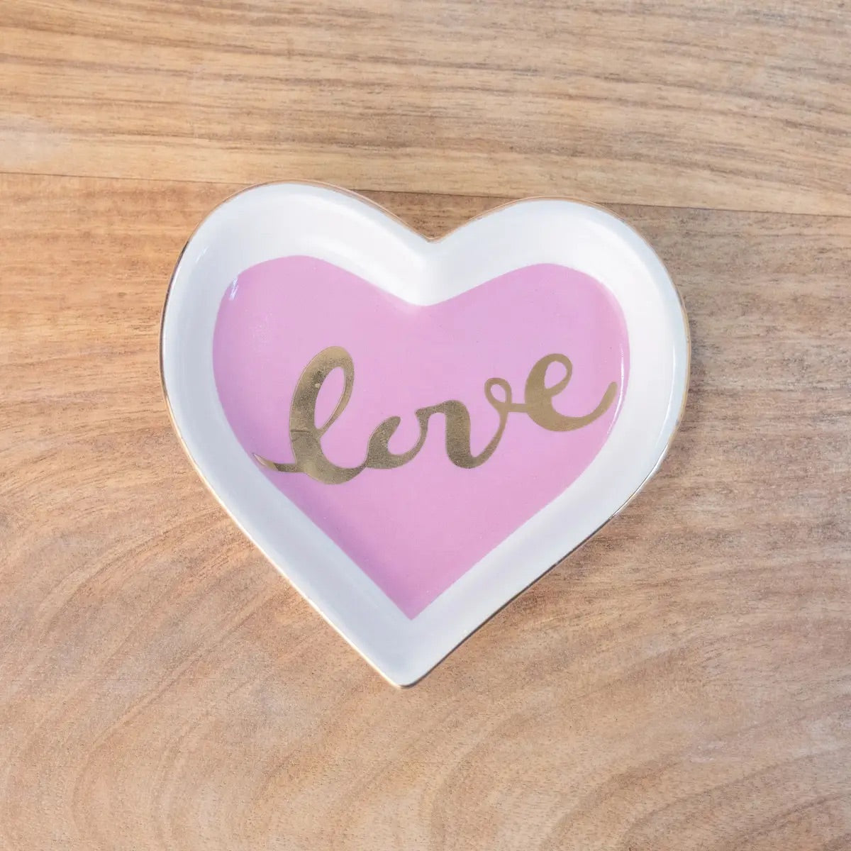 White pink and gold love trinket dish