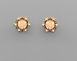 Amber Crystal Flower Stud Earrings