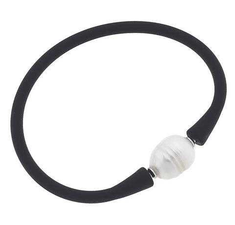 Bali Pearl Silicone Bracelet- Black