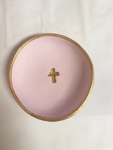 Blessing Bowl - Gold Cross/Pink