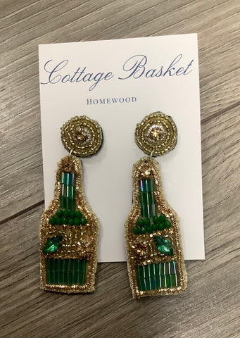 Green Champagne Beaded Earrings