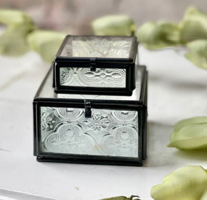 Large Embossed Glass Jewelry Box