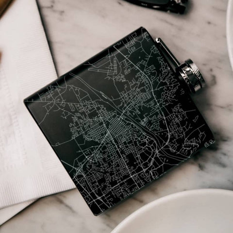 Black Tuscaloosa Map Flask