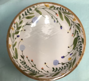 Floral Rimmed Wood Bowl