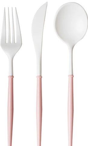 Plastic pink/white silver wear set