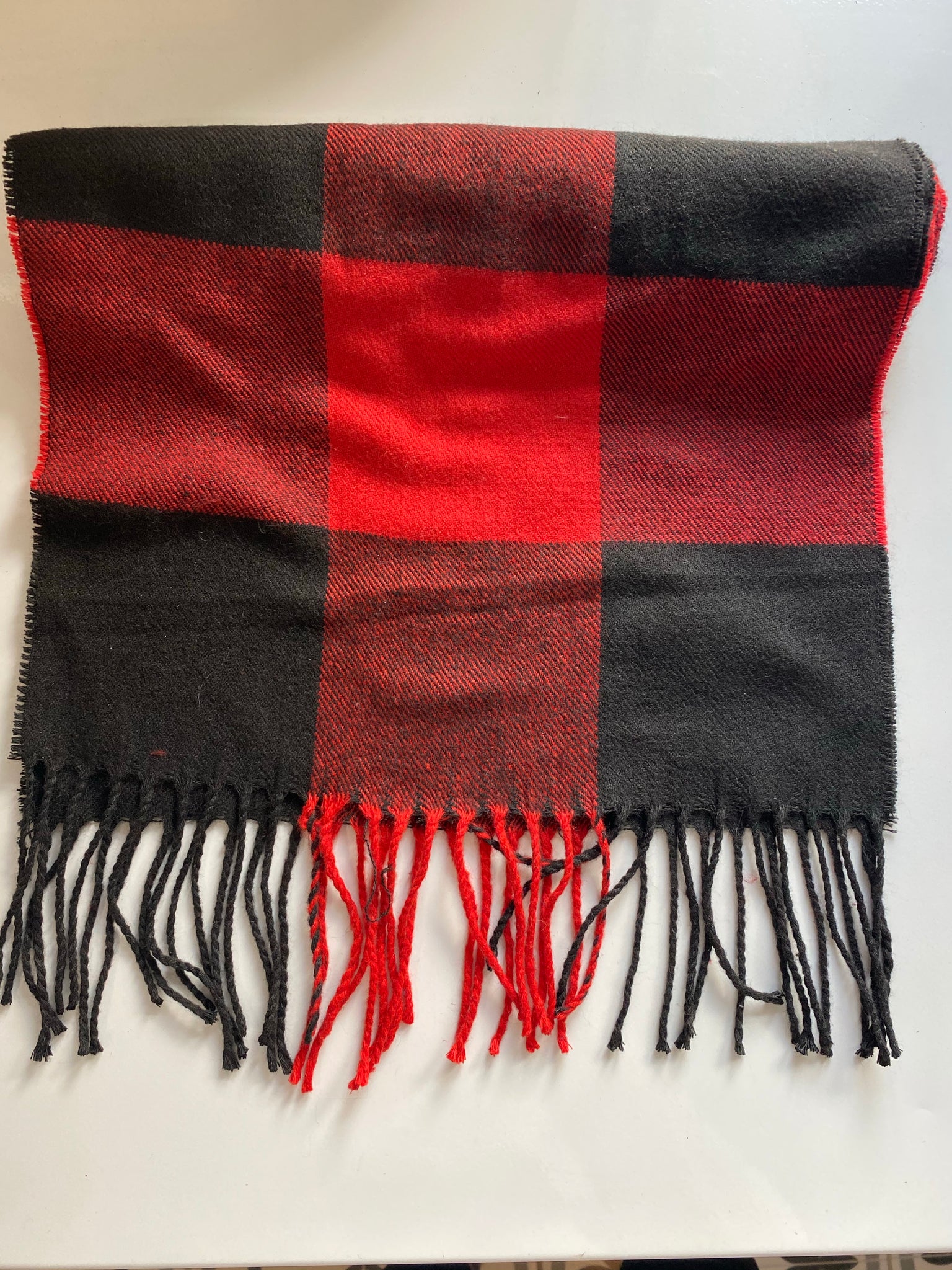 Cashmere Red and Black Block Scarf