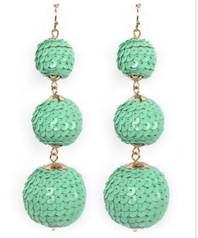 Mint Sequin 3-Ball Drop Earrings
