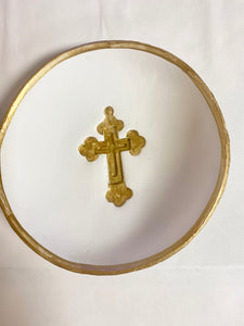 Blessing Bowl - Ornate Gold Cross/White