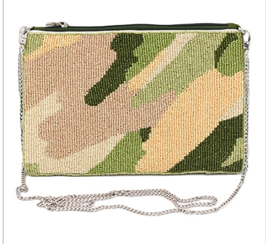 Green/Tan Camo Beaded Clutch