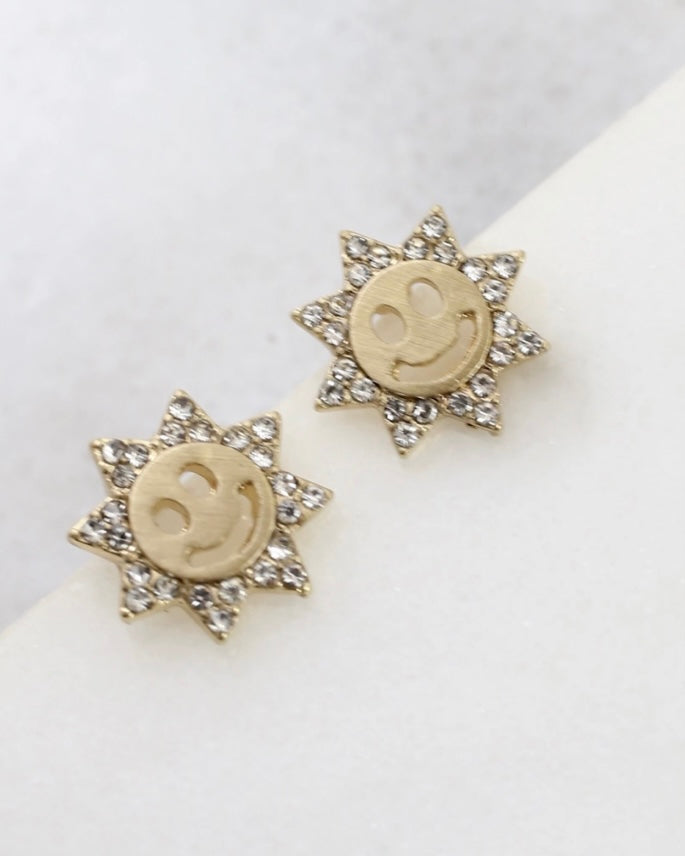 Smiley Face Cubic Zirconia Sun Earrings