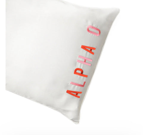 Over The Moon Greek Alpha Omicron Pi Embroidered Satin Pillowcase
