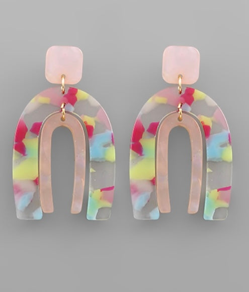 Pink/Multi Acrylic Arch Earrings
