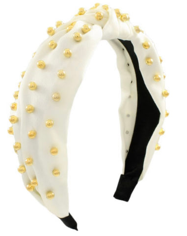 Ivory Satin with Gold Beads Headband