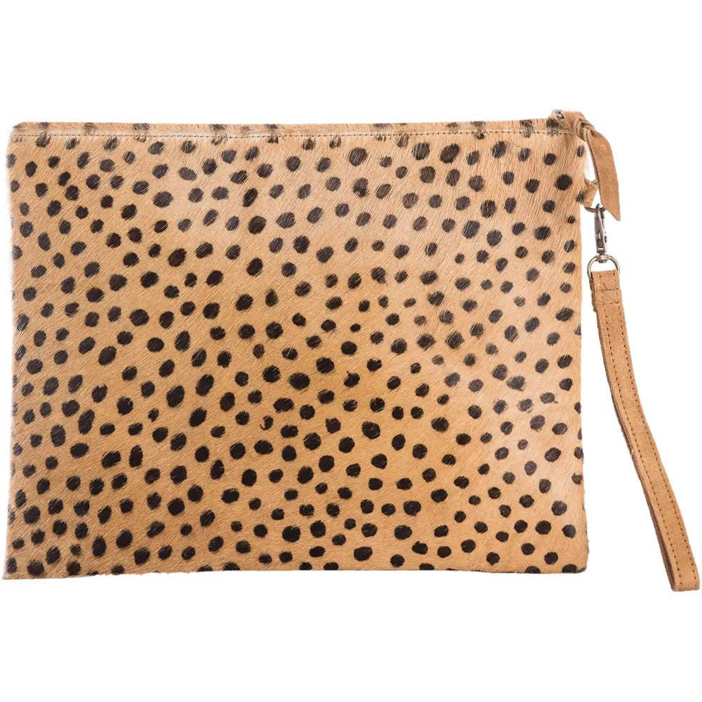 Large Brown/Black Dot Clutch
