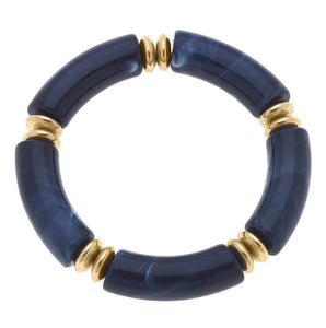 Resin Stretch Bracelet with Gold Discs—Navy