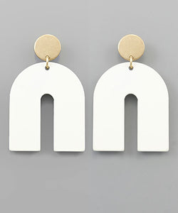 White Arch Gold Disc Earrings