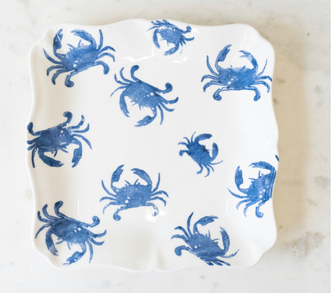 Blue Watercolor Crab Serving Platter