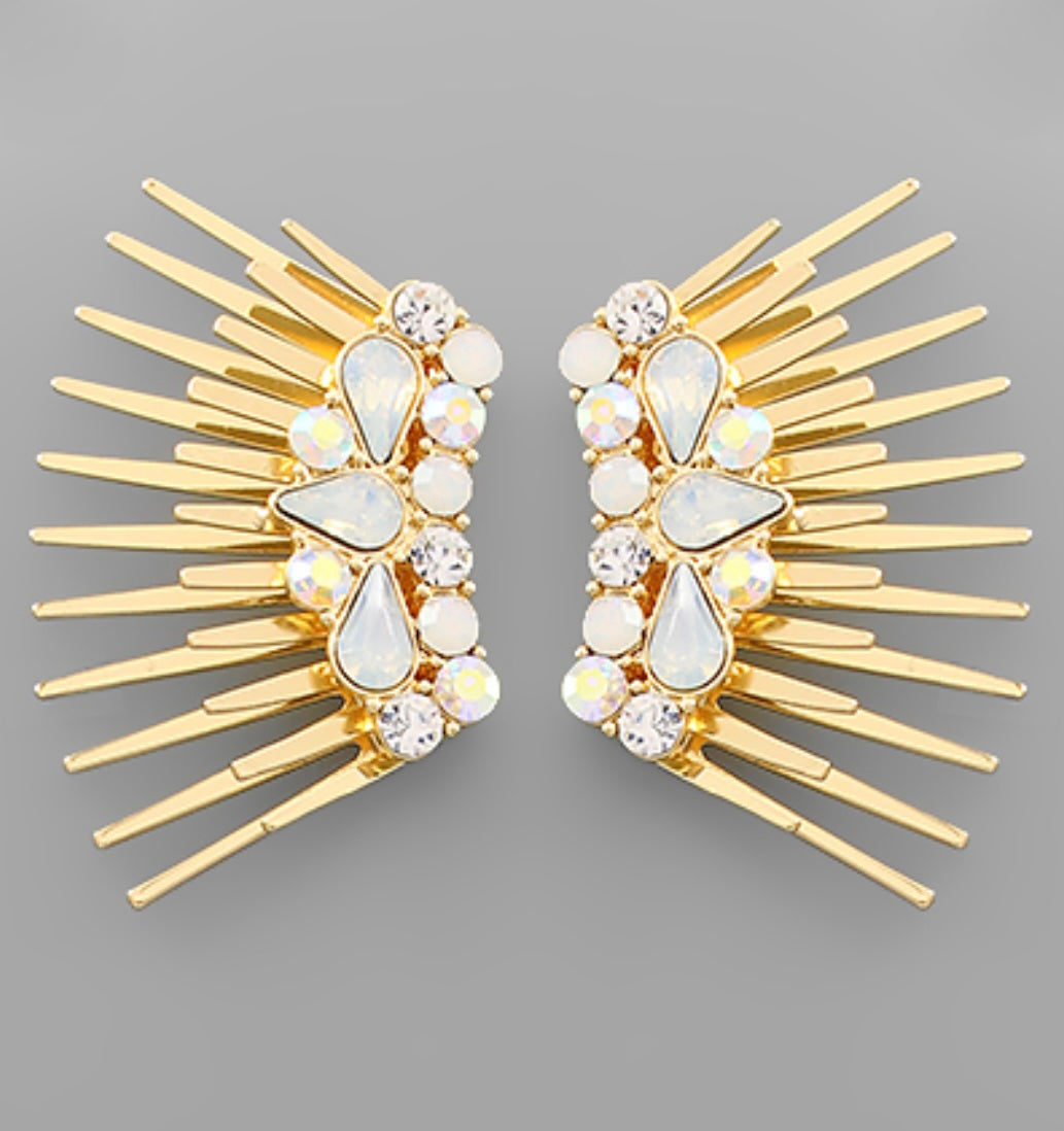 Opal Jewel and Gold Spike Earrings