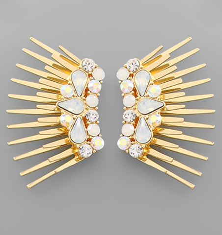 Opal Jewel and Gold Spike Earrings