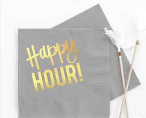 Gray Happy Hour - Foil Cocktail Napkins