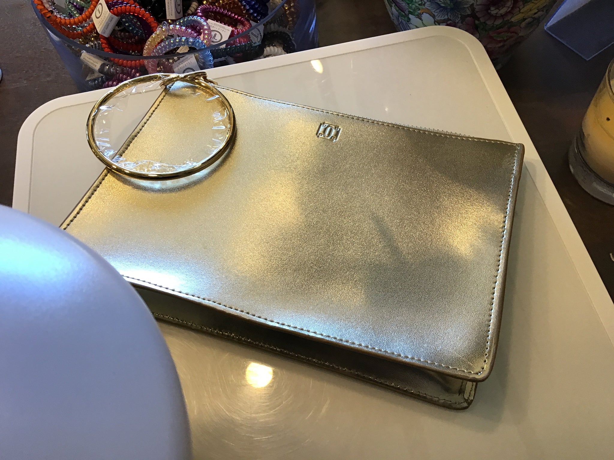 Oventure gold leather wristlet