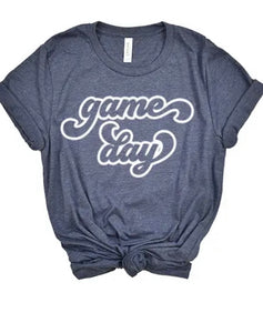 Game Day Cursive T-Shirt (Navy)- Large
