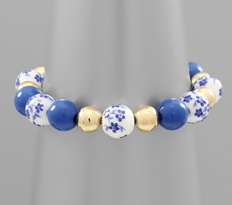 Blue/Gold/Chinoisserie Stretch Bracelet