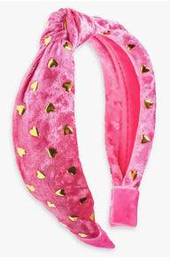 Kids’ Hot Pink Velvet Heart-Studded Headband