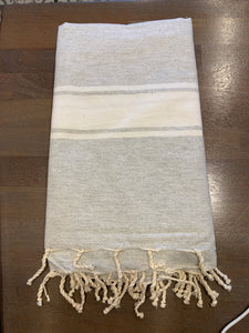 Turkish towel large light gray with white stripe