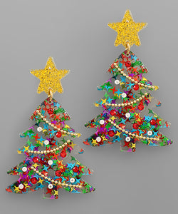 Multicolor Decorated Christmas Tree Earrings