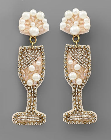 Gold and Pearl Beaded Champagne Glass Earrings