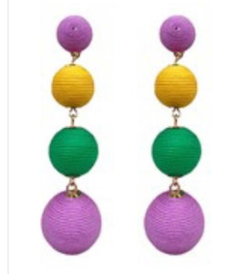 Mardi Gras Purple/Gold/Green Ball Earrings